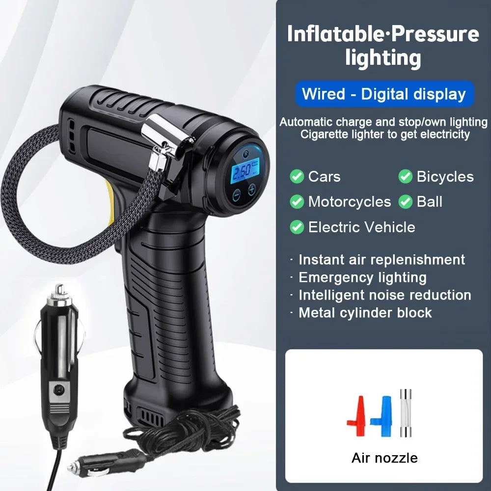 Wireless/Wired Car Air Pump Portable 120W Tire Pump Car Air Compressor Tire Inflator Tire Inflator for Motorcycle Bicycle Ball