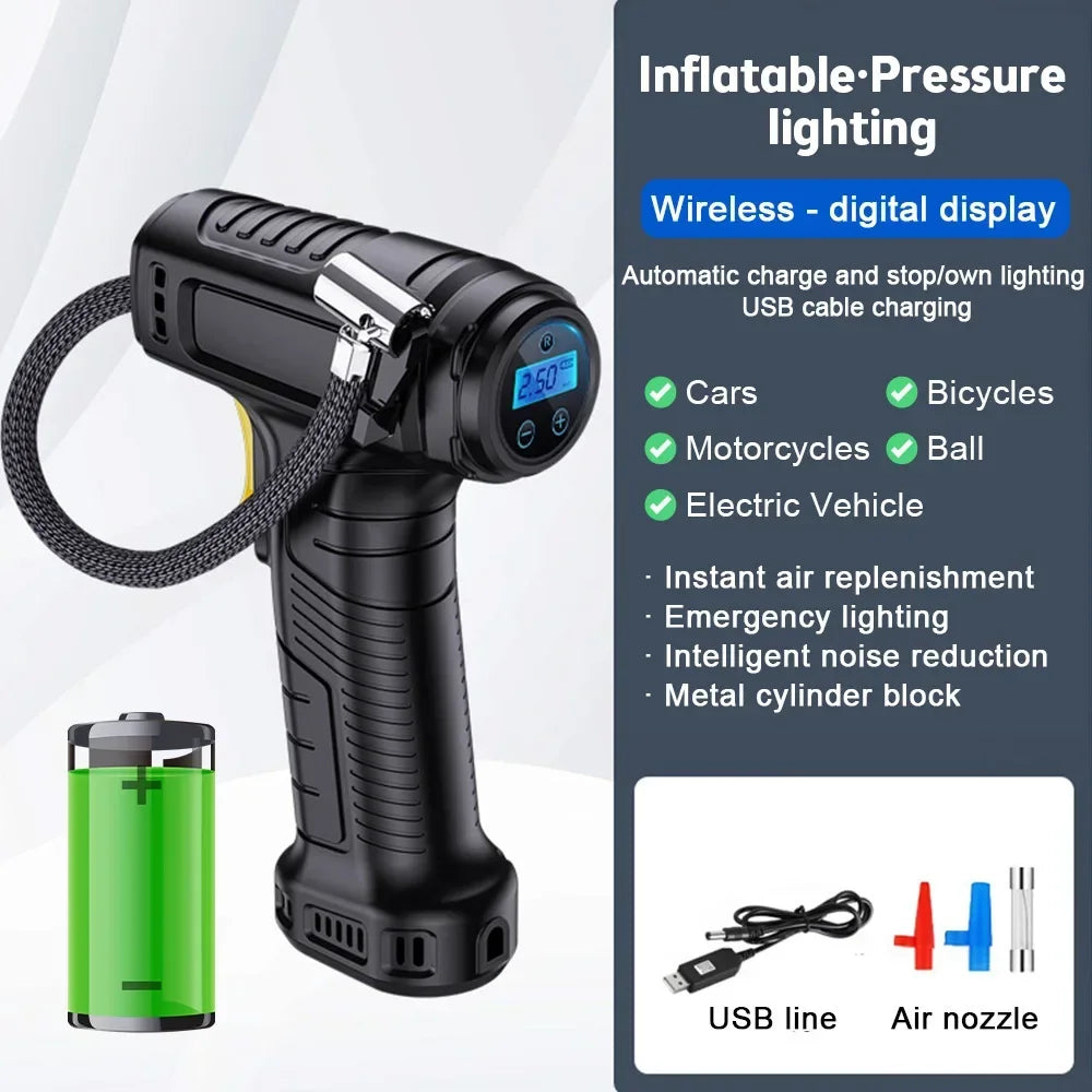 Wireless/Wired Car Air Pump Portable 120W Tire Pump Car Air Compressor Tire Inflator Tire Inflator for Motorcycle Bicycle Ball