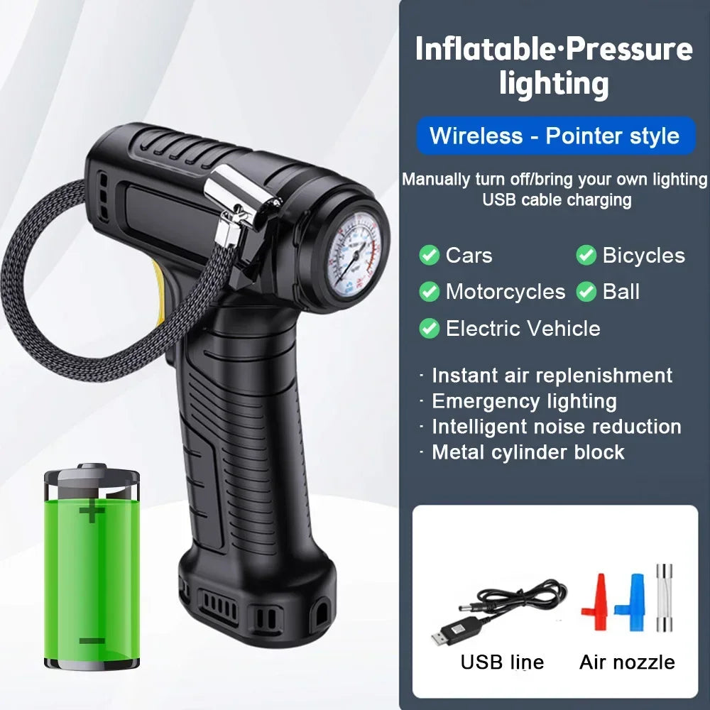 Wireless/Wired Car Air Pump Portable 120W Tire Pump Car Air Compressor Tire Inflator Tire Inflator for Motorcycle Bicycle Ball